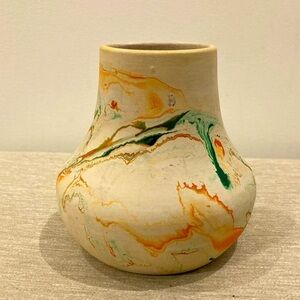 NEMADJI Pottery  USA Orange Swirl Splash Vase
